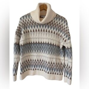 London Kaye Fair Isle Cowl Neck Sweater Medium Cream Blue Brown